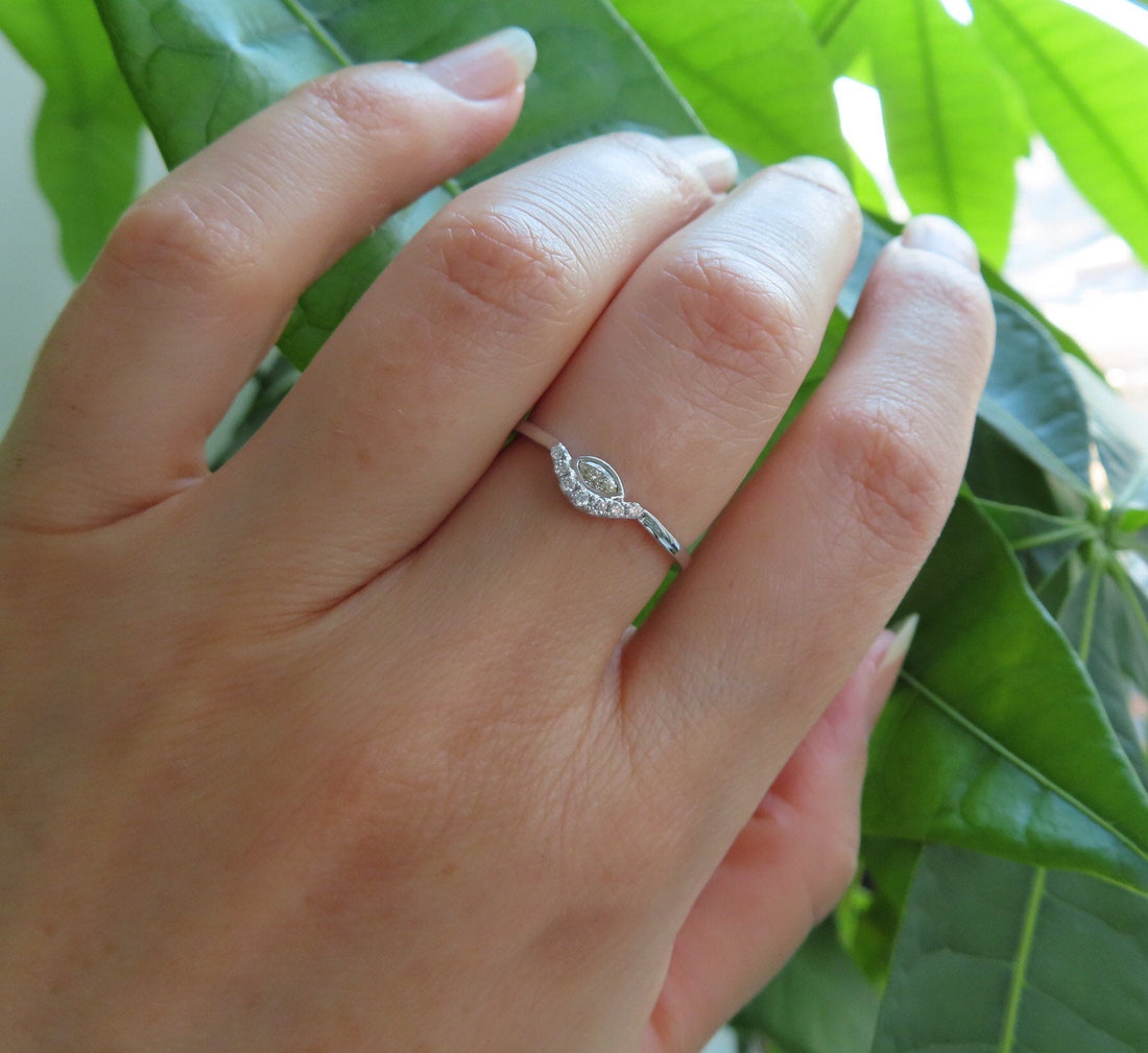 Evil Eye Diamond Ring In 14K White Gold