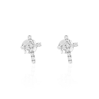 Diamond Cross Stud Earrings in 14K Gold