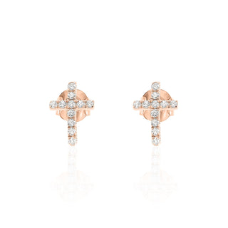 Diamond Cross Stud Earrings in 14K Gold