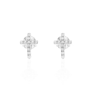 Diamond Cross Stud Earrings in 14K Gold