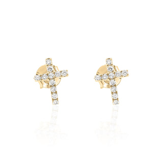 Diamond Cross Stud Earrings in 14K Gold