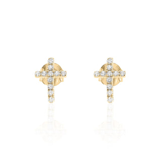 Diamond Cross Stud Earrings in 14K Gold