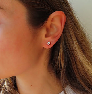 Diamond Star Shaped Stud Earrings in 14K Gold